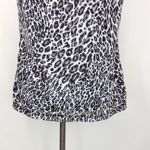 212 Collection Black White Animal Leopard Print Drape Neck Top Size S - Picture 3 of 14